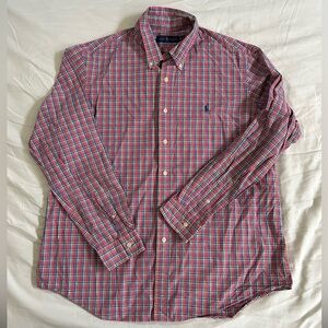 Ralph Lauren Men's Pink and Blue Plaid Button-Down Shirt Size XL